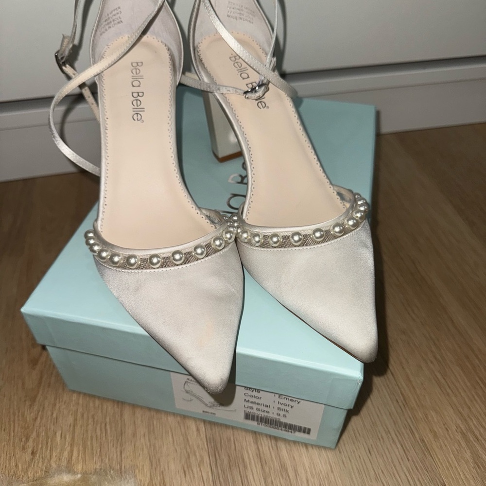 Bella belle EMERY double strap silk pearl block heel wedding shoe - Picture 4 of 11